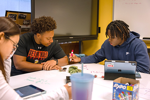 Students working together in the Math Center