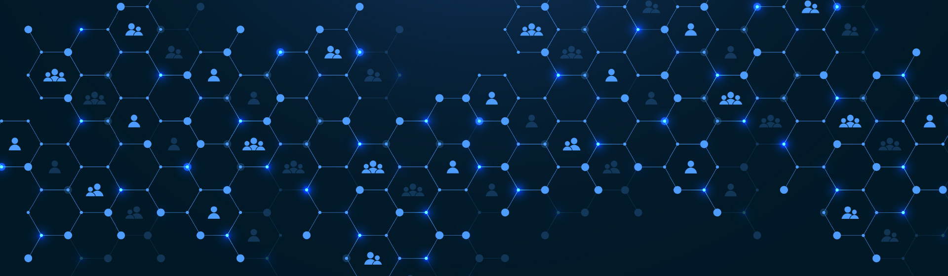 Illustration showing glowing interconnected points against a dark blue background representing the structure within an organization.