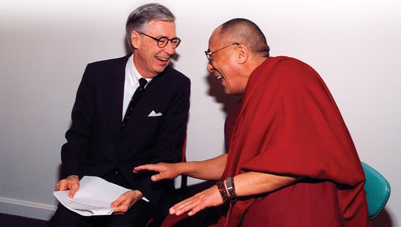 Tenzin Gyatso, His Holiness the 14th Dalai Lama of Tibet, with (Mister) Fred Rogers