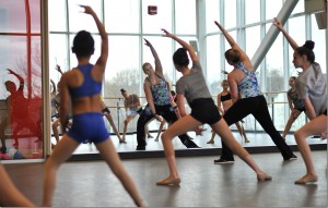 Instructor Katie Hicks leads a Dance Academy class