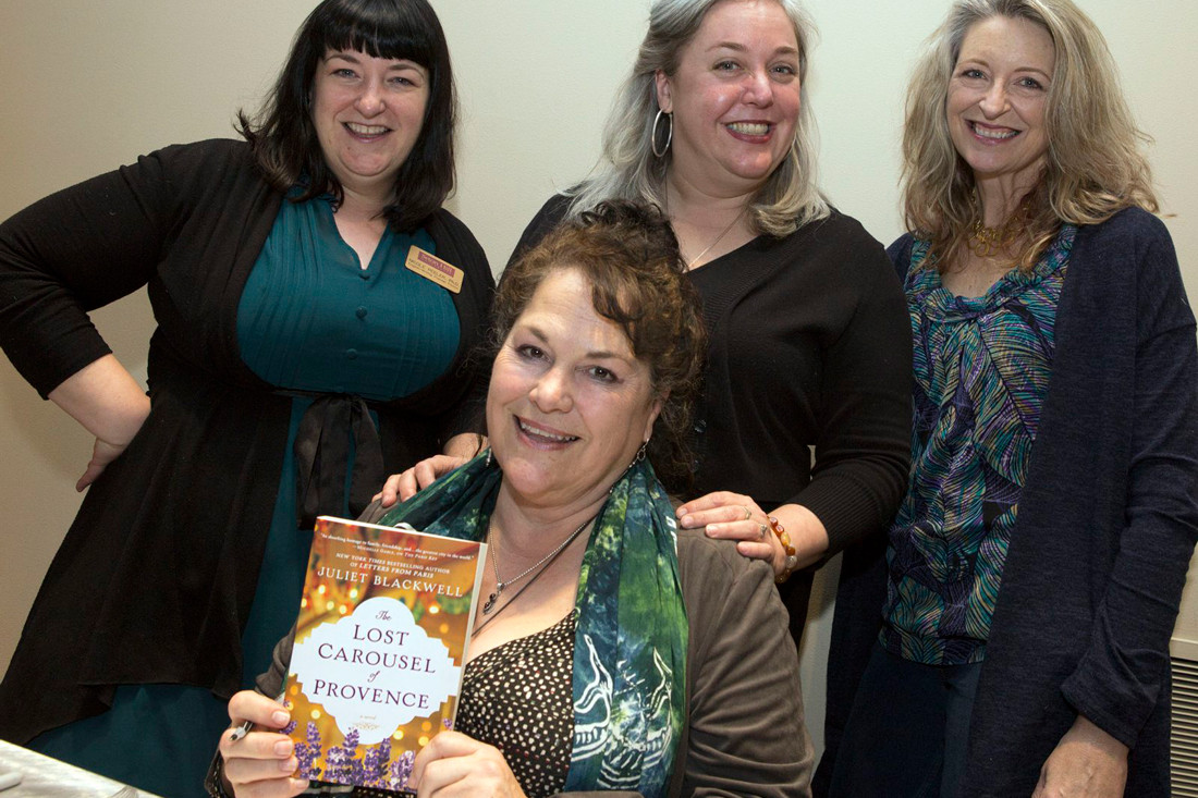 Writing Popular Fiction director Nicole Peeler with featured writers R.H. Herron, Sophie Littlefield and Juliet Blackwell during an author talk and reception at Seton Hill’s Performing Arts Center during the January 2020 residency.